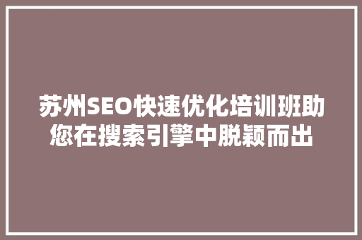 苏州SEO快速优化培训班助您在搜索引擎中脱颖而出
