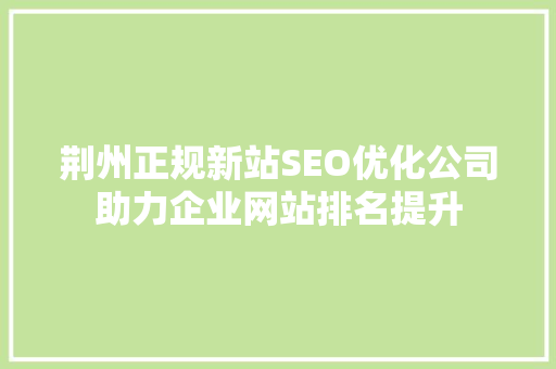 荆州正规新站SEO优化公司助力企业网站排名提升
