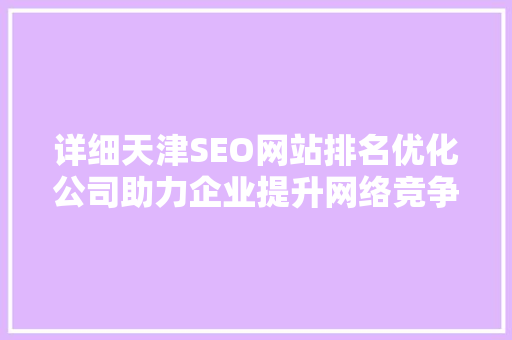 详细天津SEO网站排名优化公司助力企业提升网络竞争力
