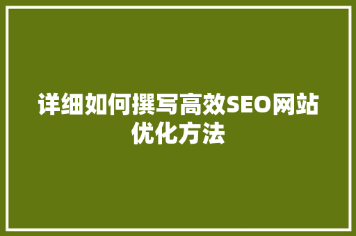 详细如何撰写高效SEO网站优化方法