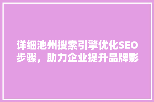 详细池州搜索引擎优化SEO步骤，助力企业提升品牌影响力
