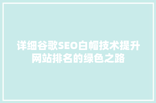 详细谷歌SEO白帽技术提升网站排名的绿色之路