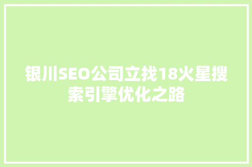 银川SEO公司立找18火星搜索引擎优化之路