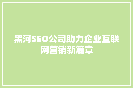 黑河SEO公司助力企业互联网营销新篇章