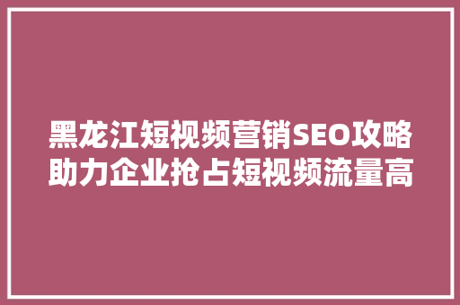 黑龙江短视频营销SEO攻略助力企业抢占短视频流量高地
