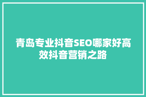 青岛专业抖音SEO哪家好高效抖音营销之路