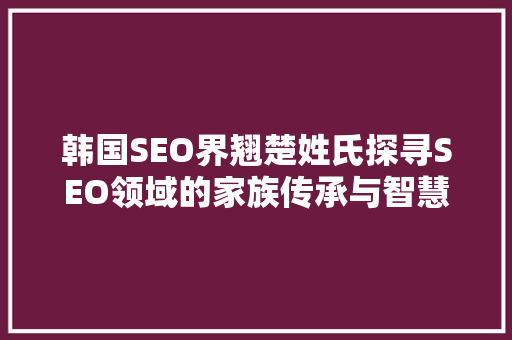 韩国SEO界翘楚姓氏探寻SEO领域的家族传承与智慧
