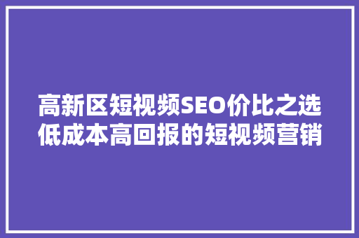 高新区短视频SEO价比之选低成本高回报的短视频营销之路