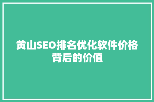 黄山SEO排名优化软件价格背后的价值
