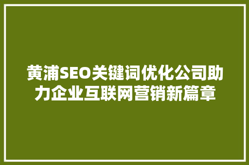 黄浦SEO关键词优化公司助力企业互联网营销新篇章