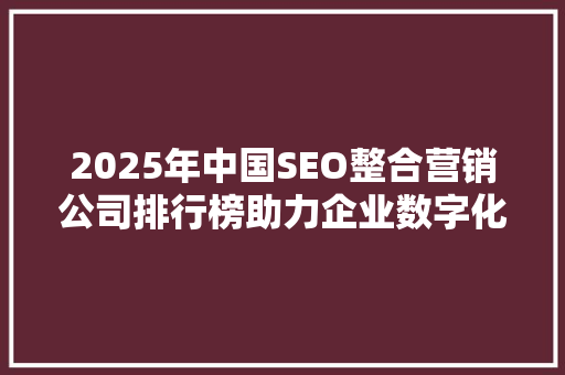 2025年中国SEO整合营销公司排行榜助力企业数字化转型的领军力量