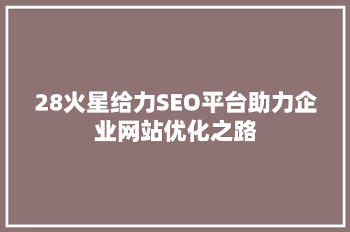 28火星给力SEO平台助力企业网站优化之路