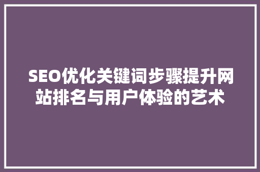 SEO优化关键词步骤提升网站排名与用户体验的艺术