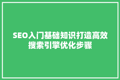 SEO入门基础知识打造高效搜索引擎优化步骤