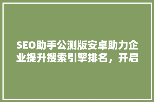 SEO助手公测版安卓助力企业提升搜索引擎排名，开启数字营销新篇章