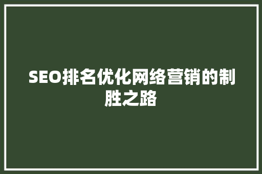 SEO排名优化网络营销的制胜之路
