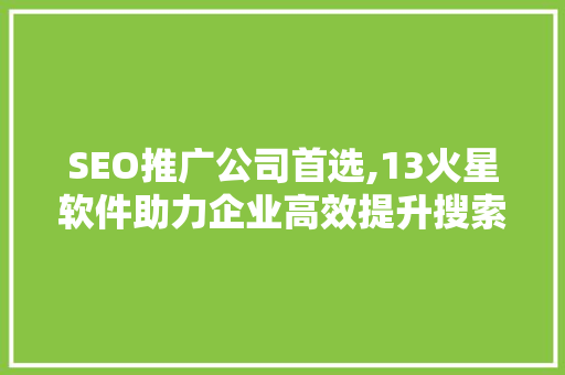 SEO推广公司首选,13火星软件助力企业高效提升搜索引擎排名