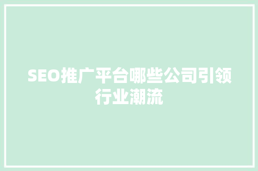 SEO推广平台哪些公司引领行业潮流