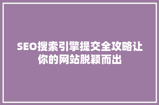 SEO搜索引擎提交全攻略让你的网站脱颖而出
