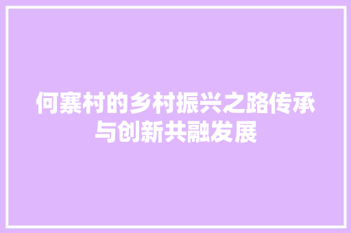 何寨村的乡村振兴之路传承与创新共融发展