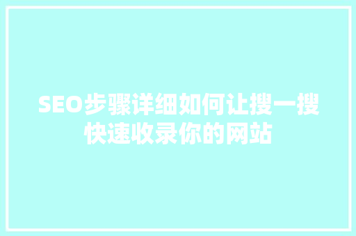 SEO步骤详细如何让搜一搜快速收录你的网站  第1张