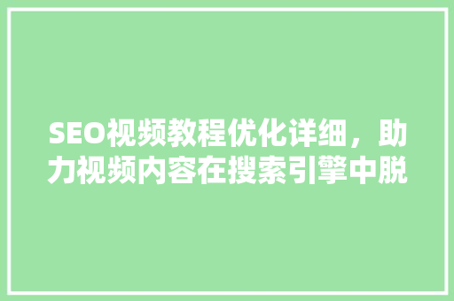 SEO视频教程优化详细，助力视频内容在搜索引擎中脱颖而出