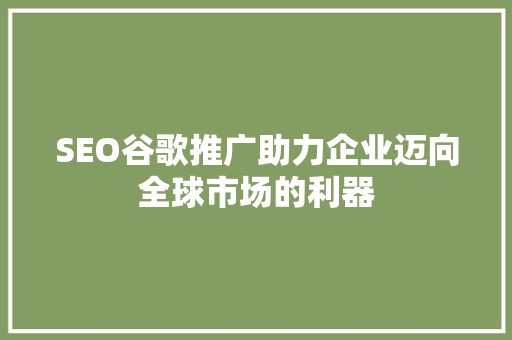 SEO谷歌推广助力企业迈向全球市场的利器