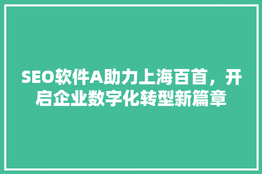 SEO软件A助力上海百首，开启企业数字化转型新篇章
