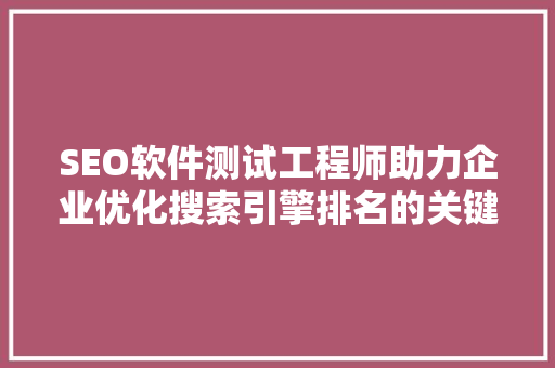SEO软件测试工程师助力企业优化搜索引擎排名的关键角色