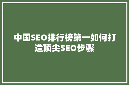 中国SEO排行榜第一如何打造顶尖SEO步骤