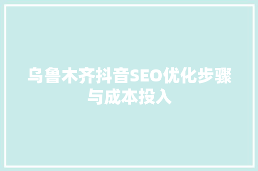 乌鲁木齐抖音SEO优化步骤与成本投入
