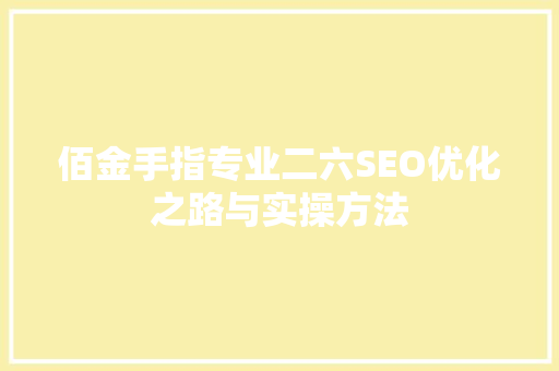 佰金手指专业二六SEO优化之路与实操方法