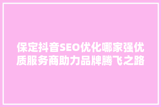 保定抖音SEO优化哪家强优质服务商助力品牌腾飞之路