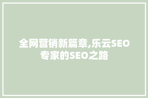 全网营销新篇章,乐云SEO专家的SEO之路