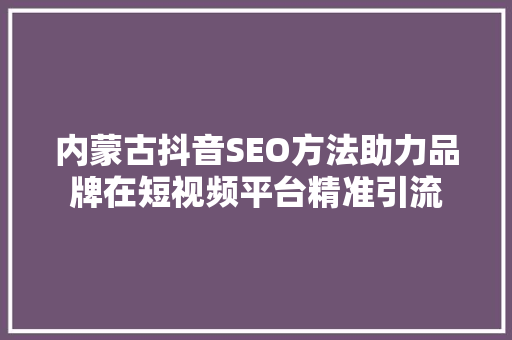 内蒙古抖音SEO方法助力品牌在短视频平台精准引流