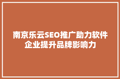 南京乐云SEO推广助力软件企业提升品牌影响力