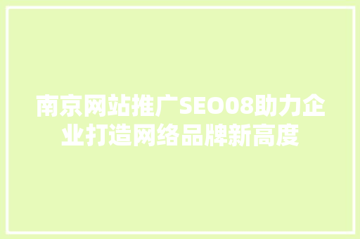 南京网站推广SEO08助力企业打造网络品牌新高度