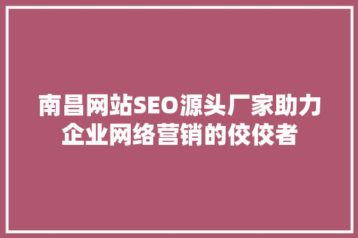 南昌网站SEO源头厂家助力企业网络营销的佼佼者