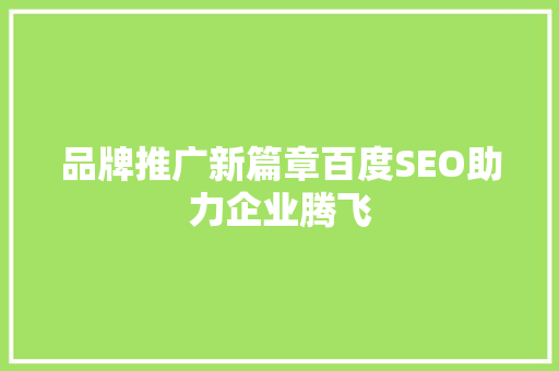 品牌推广新篇章百度SEO助力企业腾飞