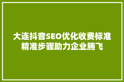大连抖音SEO优化收费标准精准步骤助力企业腾飞