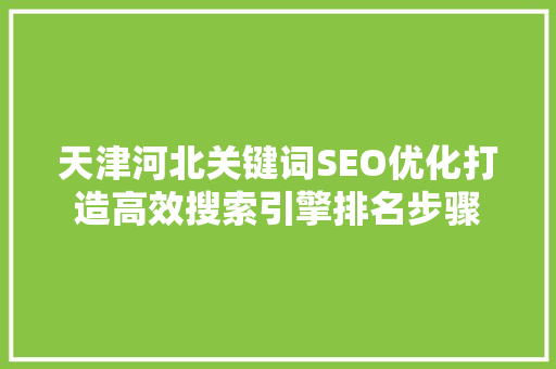 天津河北关键词SEO优化打造高效搜索引擎排名步骤