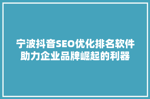 宁波抖音SEO优化排名软件助力企业品牌崛起的利器