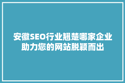 安徽SEO行业翘楚哪家企业助力您的网站脱颖而出