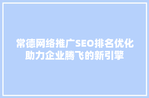 常德网络推广SEO排名优化助力企业腾飞的新引擎