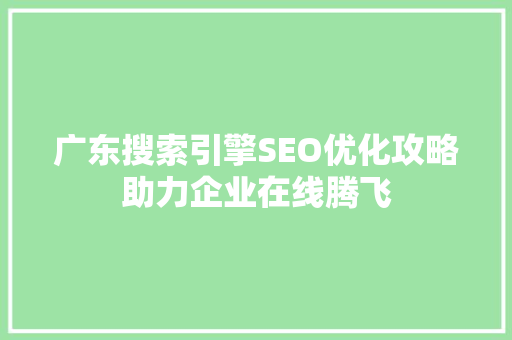 广东搜索引擎SEO优化攻略助力企业在线腾飞