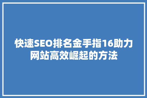 快速SEO排名金手指16助力网站高效崛起的方法