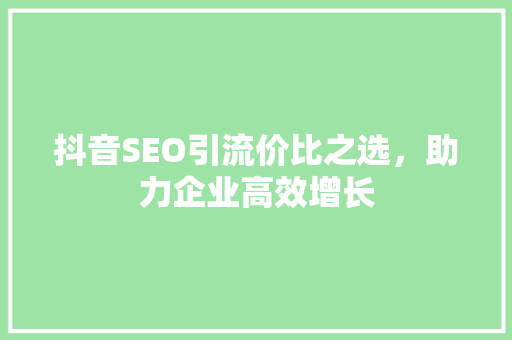 抖音SEO引流价比之选，助力企业高效增长