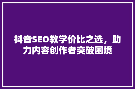 抖音SEO教学价比之选，助力内容创作者突破困境