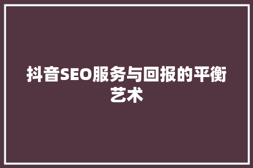 抖音SEO服务与回报的平衡艺术