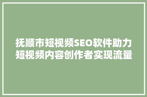 抚顺市短视频SEO软件助力短视频内容创作者实现流量翻倍